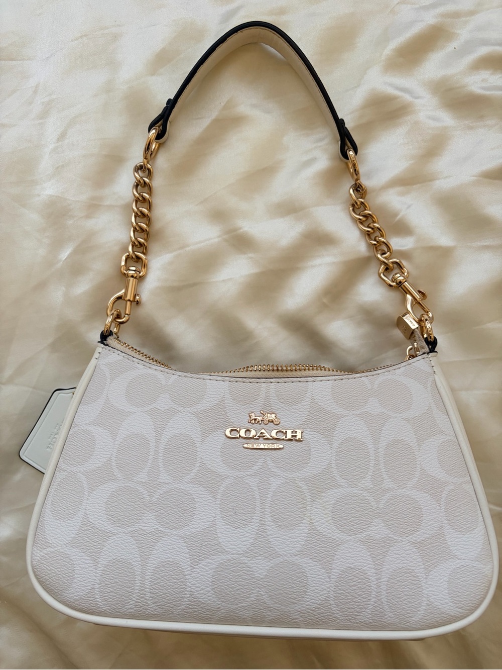 Coach Chalk Signature Pebbled Shoulder Bag with Gold chain